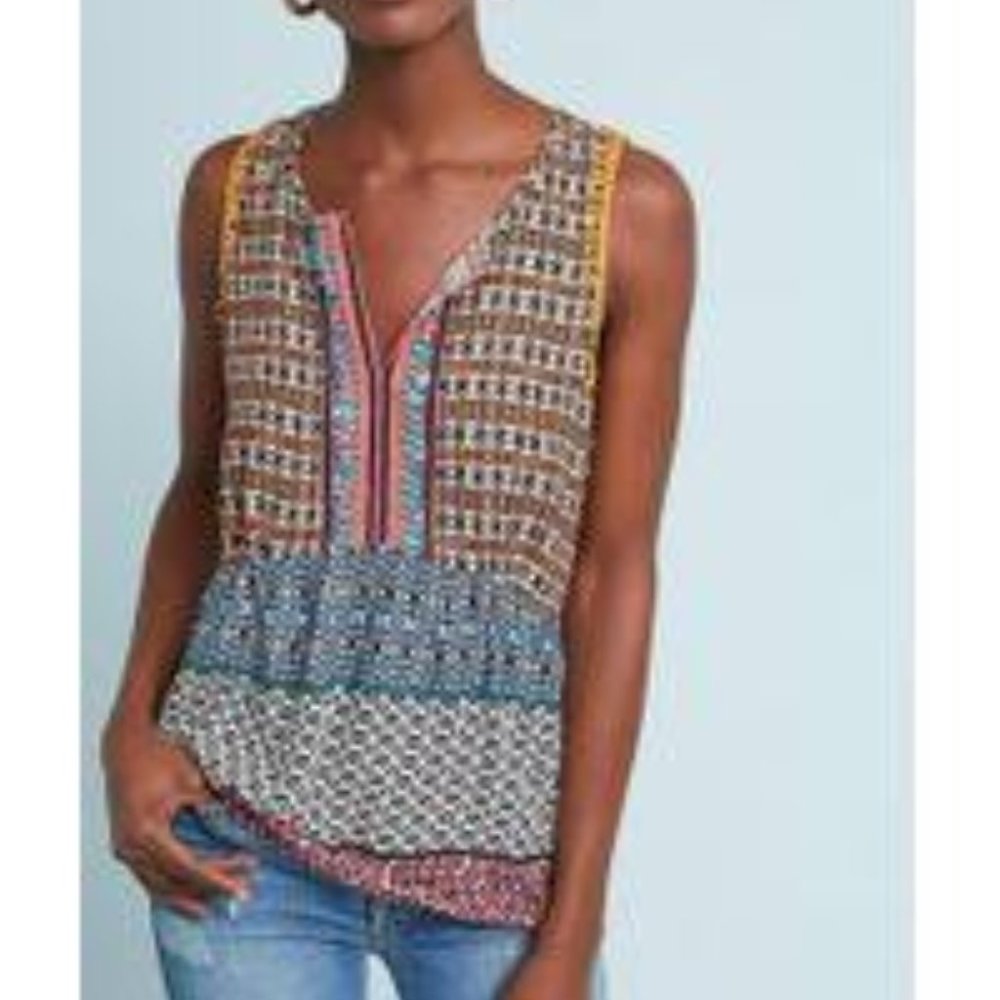 Anthropologie Ranna Gill Black Motif Top XS NWT